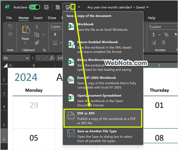 用于 Excel 保存的 PDF 或 XPS 选项