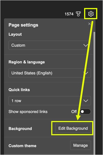 在边缘页面设置菜单中编辑背景