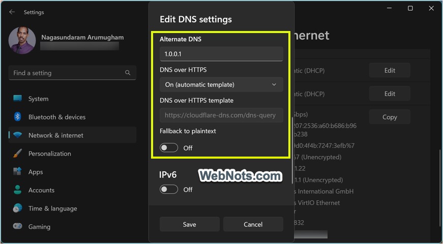 在 Windows 11 中输入 Cloudflare 备用 DNS