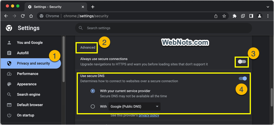 在 Chrome 中启用安全 HTTPS 和 DNS