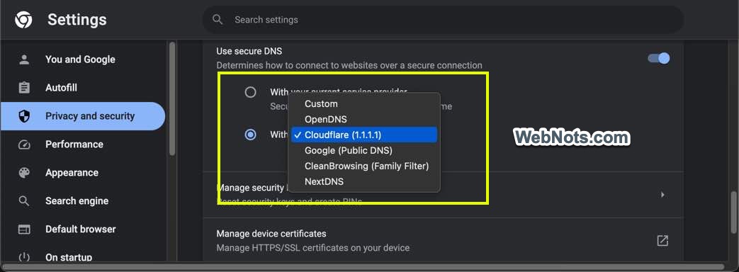 在 Chrome 中设置 Cloudflare DNS