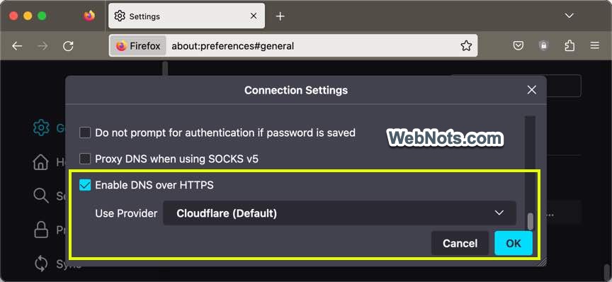在 Firefox 中启用 Cloudflare DNS Over HTTPS