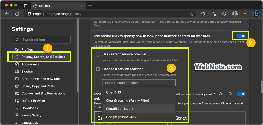 在 Edge 浏览器中启用 Cloudflare DNS