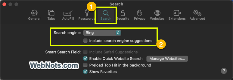 在 Safari Mac 中检查搜索引擎