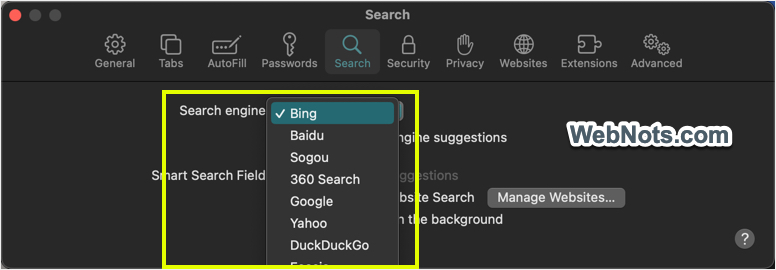 在 Mac Safari 中选择默认搜索引擎