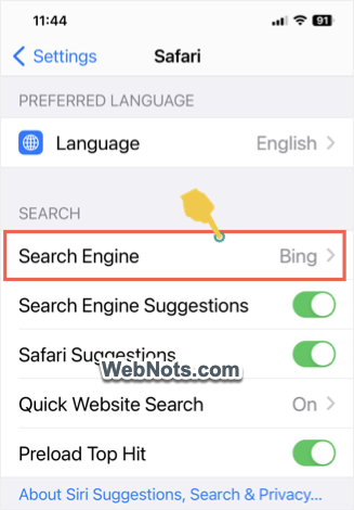点击搜索引擎选项