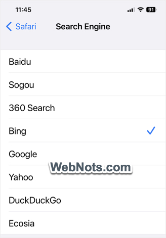 在 Safari 中选择默认搜索引擎