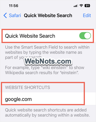 在 Safari 中检查网站快捷方式