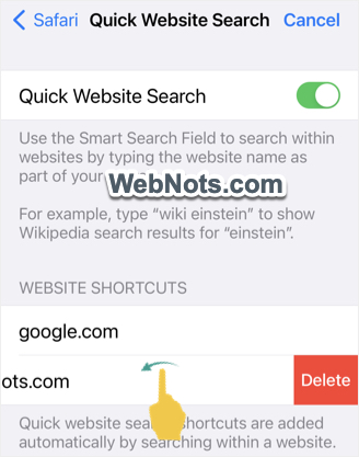 在 Safari 中删除自定义网站快捷方式