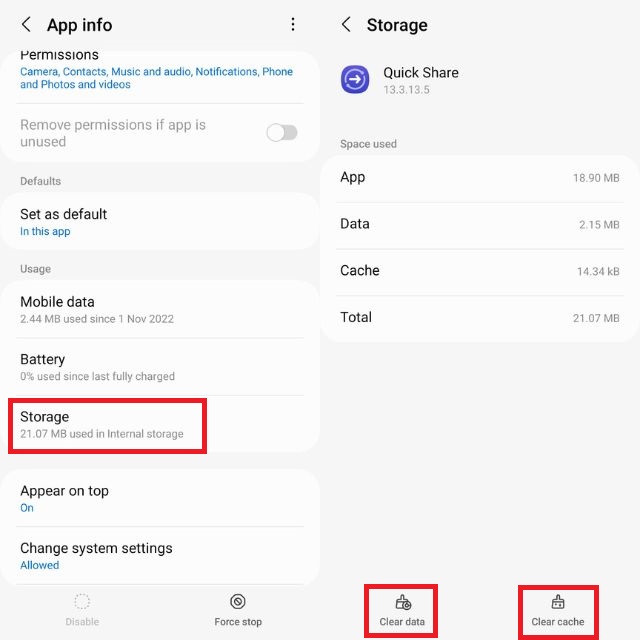 清除 Quick Share 的缓存和数据以修复 Quick Share 不起作用