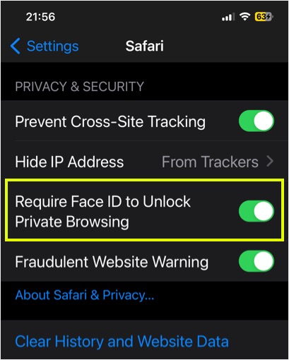 打开面容 ID 解锁私密浏览