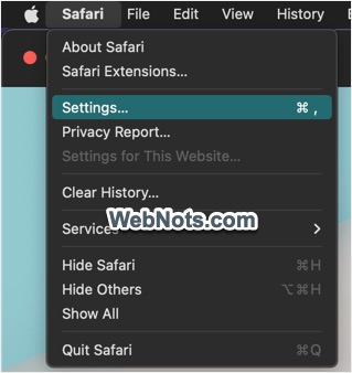 在 Mac 中打开 Safari 设置