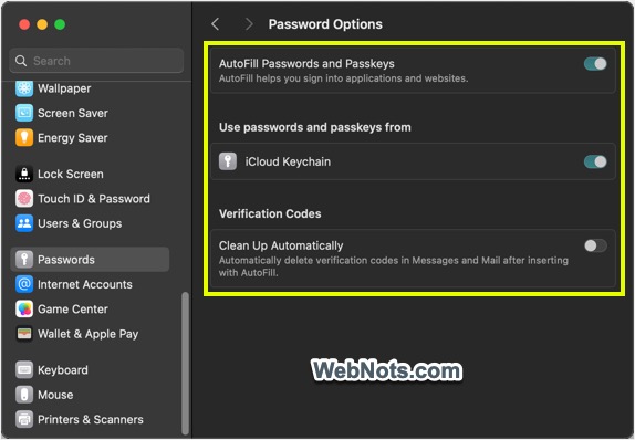 启用密码自动填充和删除验证码