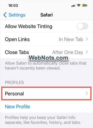 在 Safari iPhone 中创建新配置文件