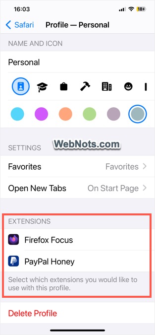 将扩展程序分配给 Safari 配置文件
