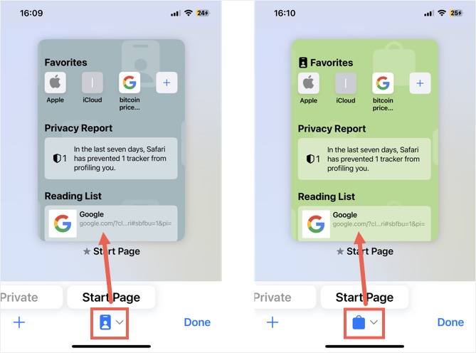 在 iPhone 中切换浏览配置文件