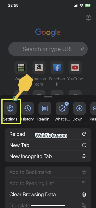 在 iPhone 应用程序中打开 Chrome 设置