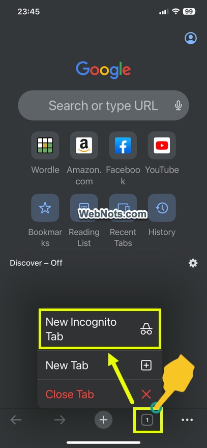 打开新的隐身标签