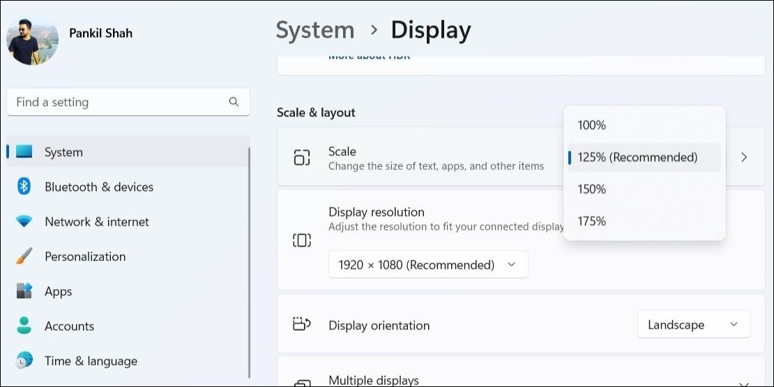 更改 Windows 上的显示比例