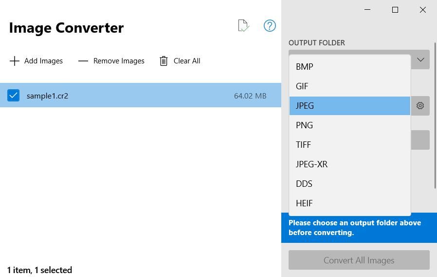 Image Converter 中的文件格式转换选项