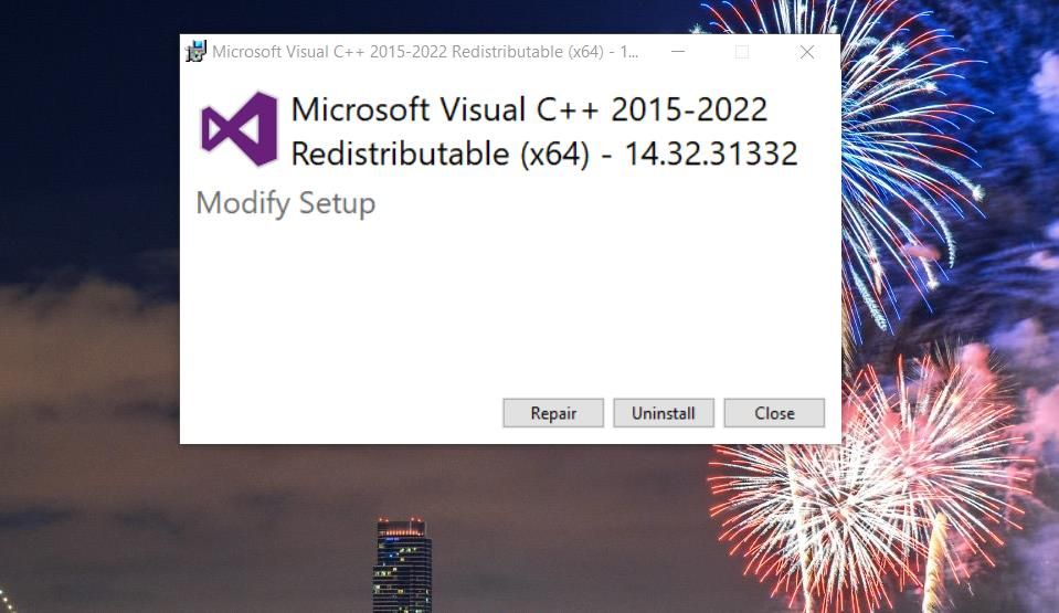 Microsoft Visual C++ 修复选项 