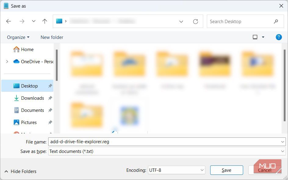 在 Windows 上的记事本中保存注册表文件