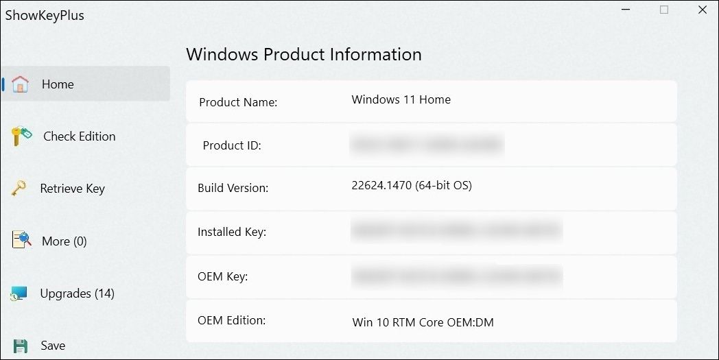 Windows 上的 ShowKeyPlus 应用程序