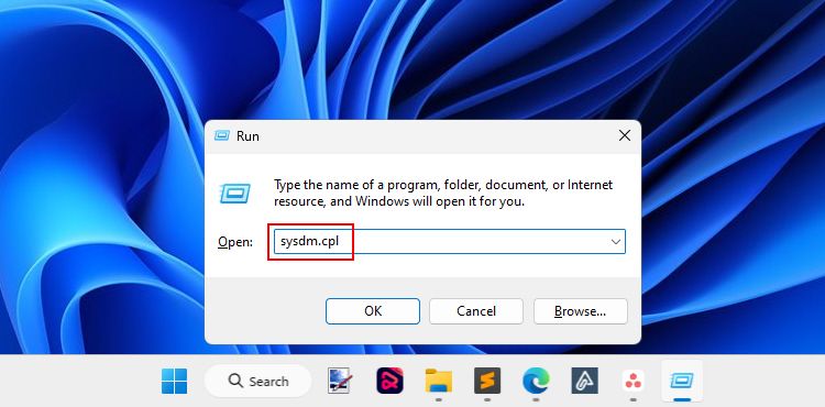 运行应用程序中的 Sysdm 命令