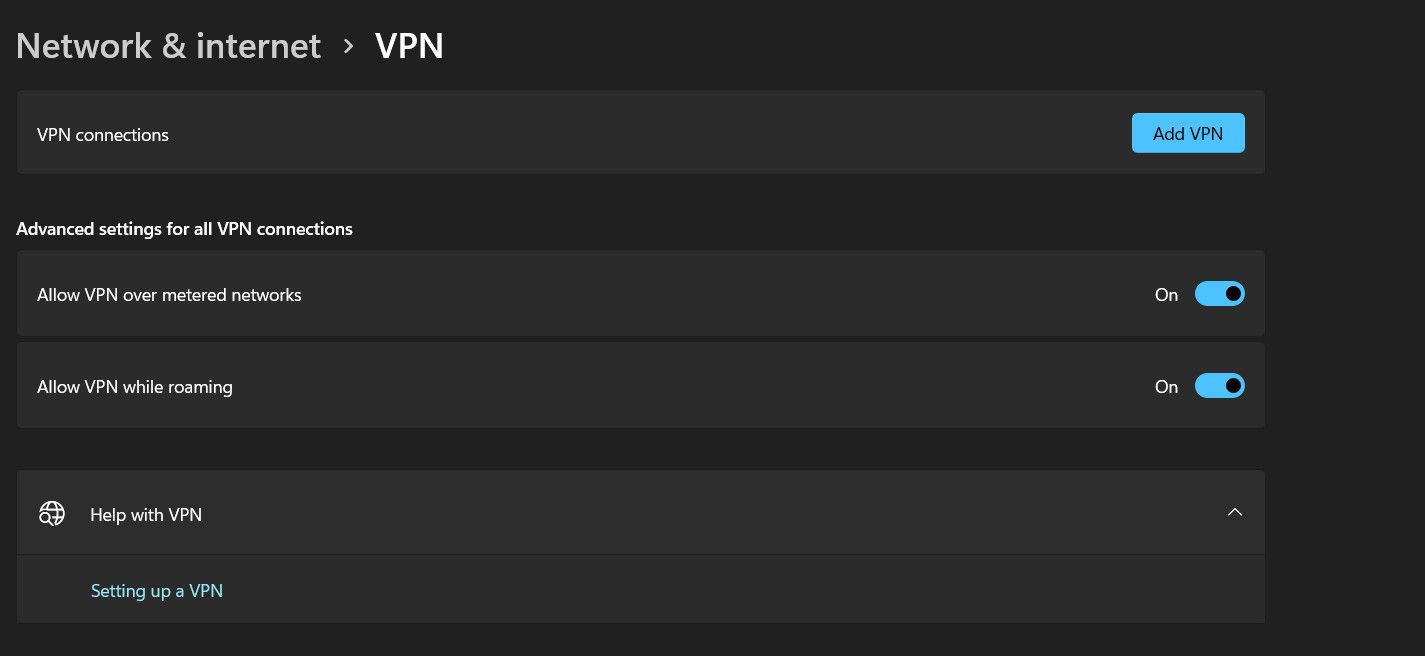 在 Windows 中允许 VPN over metered network