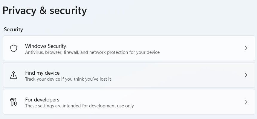 Windows 上隐私和安全设置的安全部分