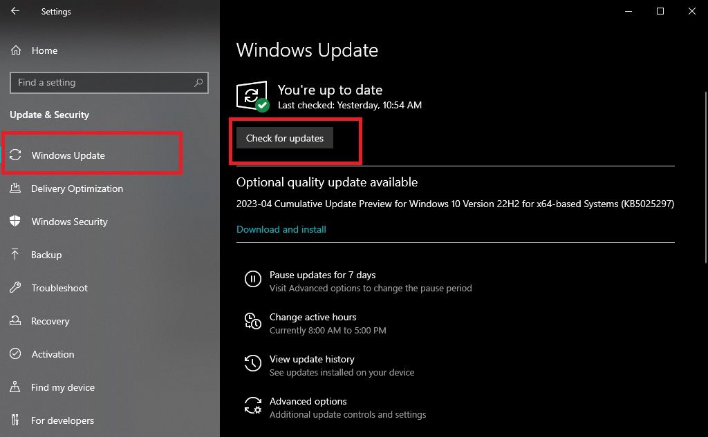 Windows 更新和检查更新