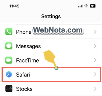 在 iPhone 中打开 Safari 设置