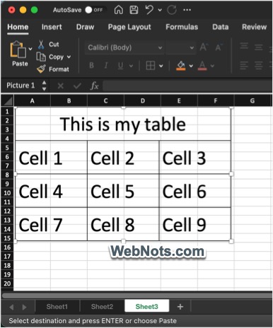 Excel 中的表格转换为图像