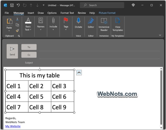 将复制的表格图像粘贴到 Outlook 中