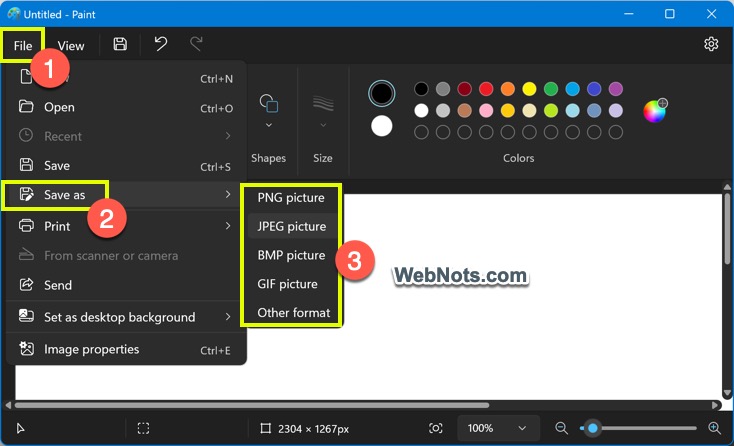 在 Paint App 中另存为 JPEG