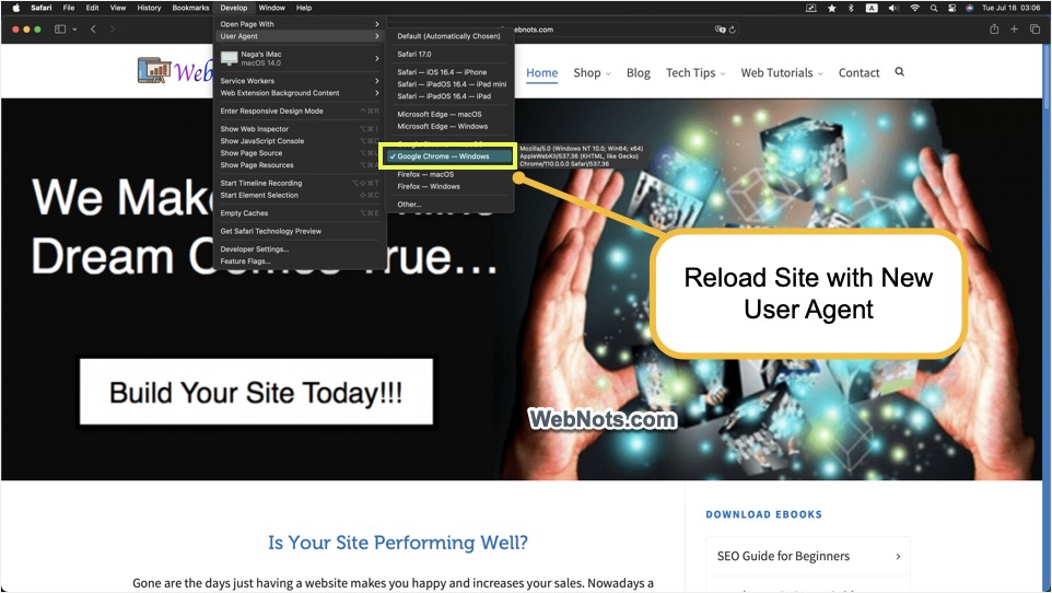 使用 Chrome 用户代理在 Safari 中测试站点