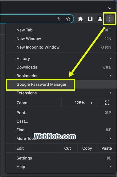 Mac 中的 Google 密码管理器菜单