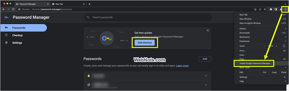 安装 Google 密码管理器或添加快捷方式
