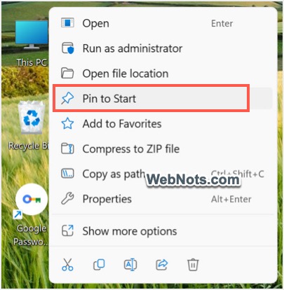 添加到开始菜单