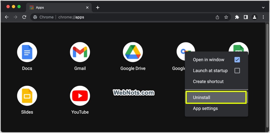 从 Chrome 应用程序部分卸载