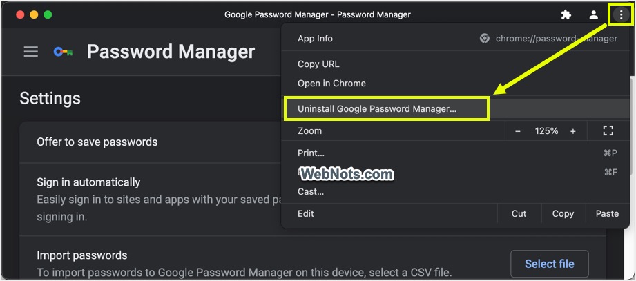 卸载应用程序中的 Google 密码管理器选项