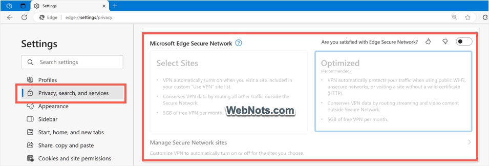 Microsoft Edge 安全网络设置