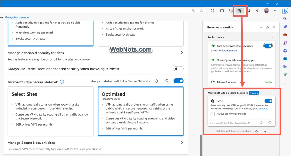 在 Browser Essentials 中包含或排除站点到 VPN 列表