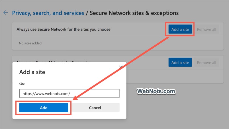 添加 VPN 保护站点