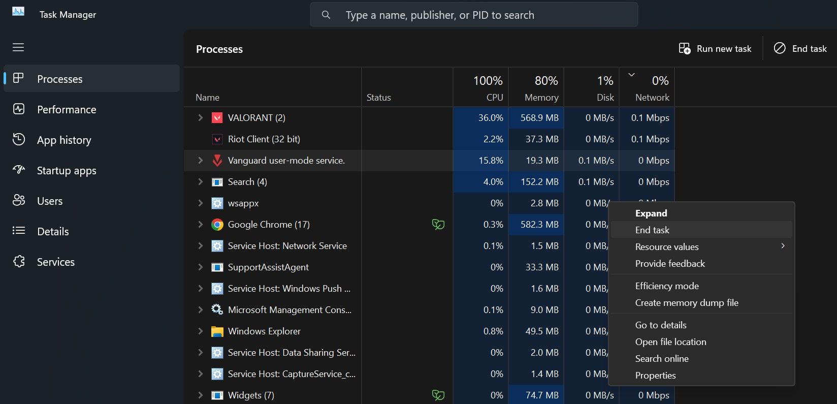 从 Windows 任务管理器禁用 Vanguard 相关进程