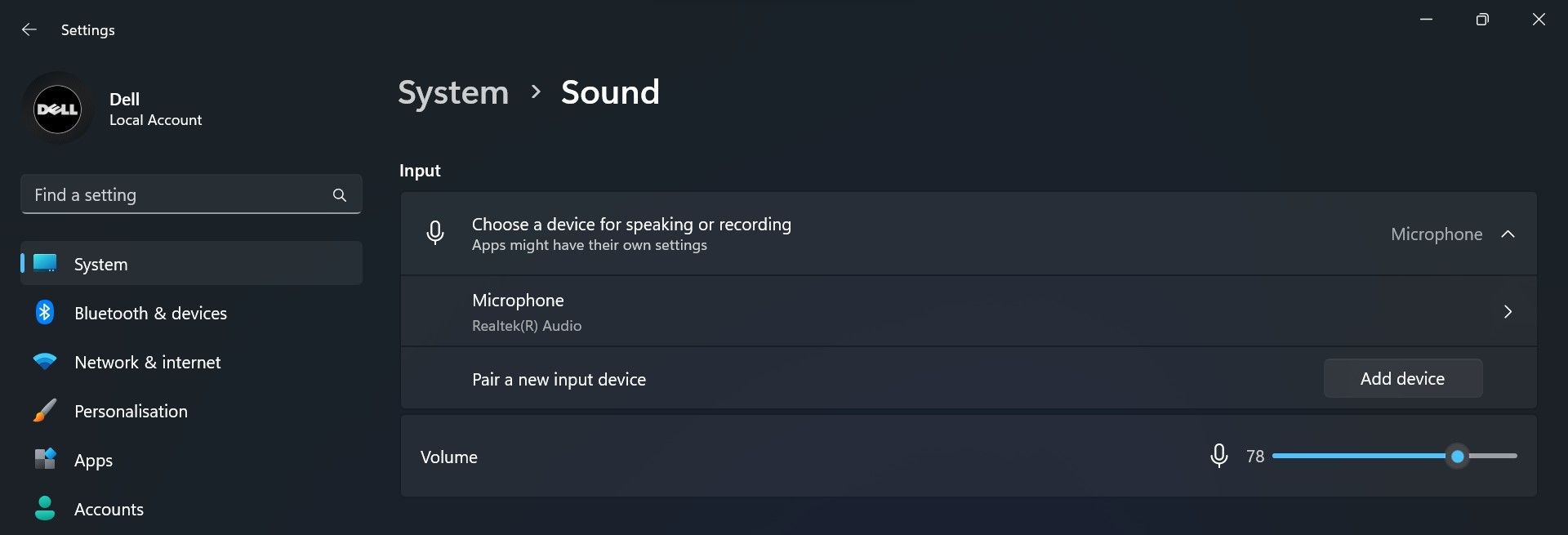 在 Windows 设置应用程序的声音设置中选择正确的麦克风设备