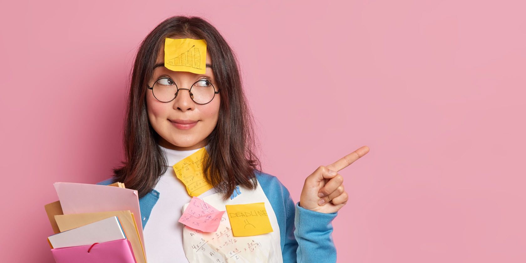asian girl with sticky notes