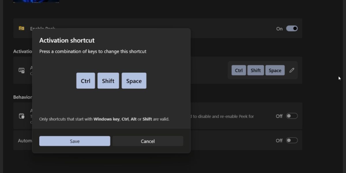 为 PowerToys Peek 指定快捷键