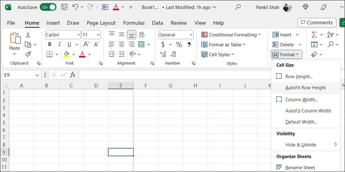 Excel 中自动调整行高