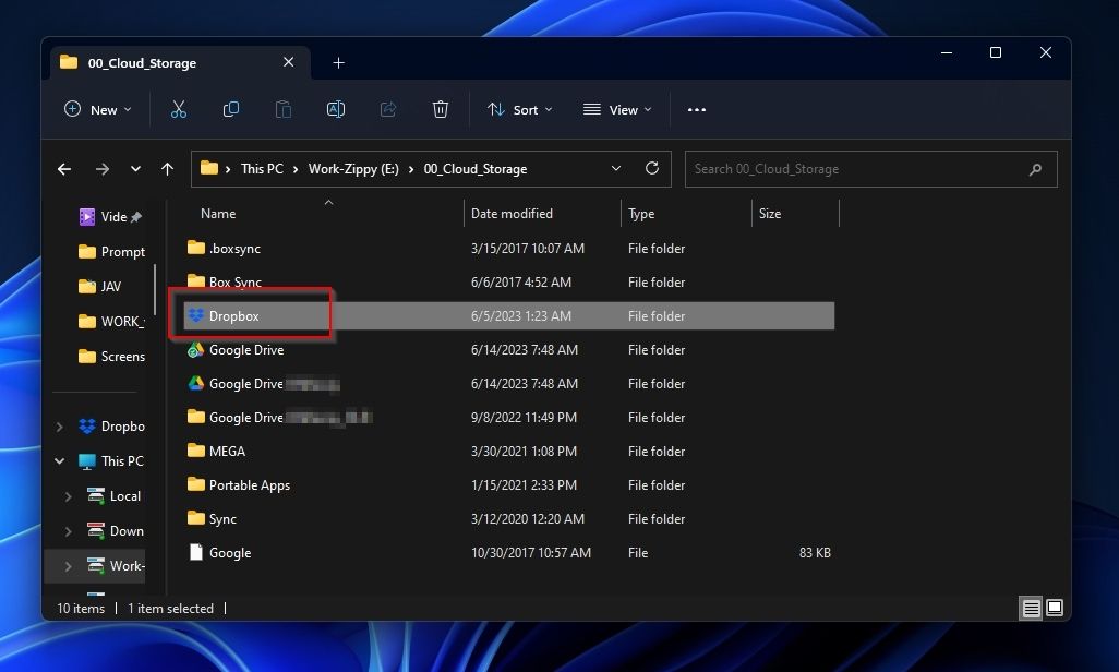 Windows 资源管理器中的 Dropbox 文件夹